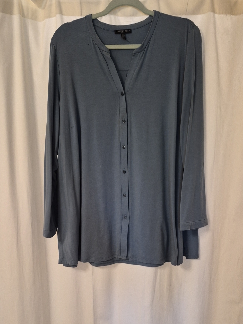 Eileen Fisher Slate Blue Button-Front Long-Sleeve Top